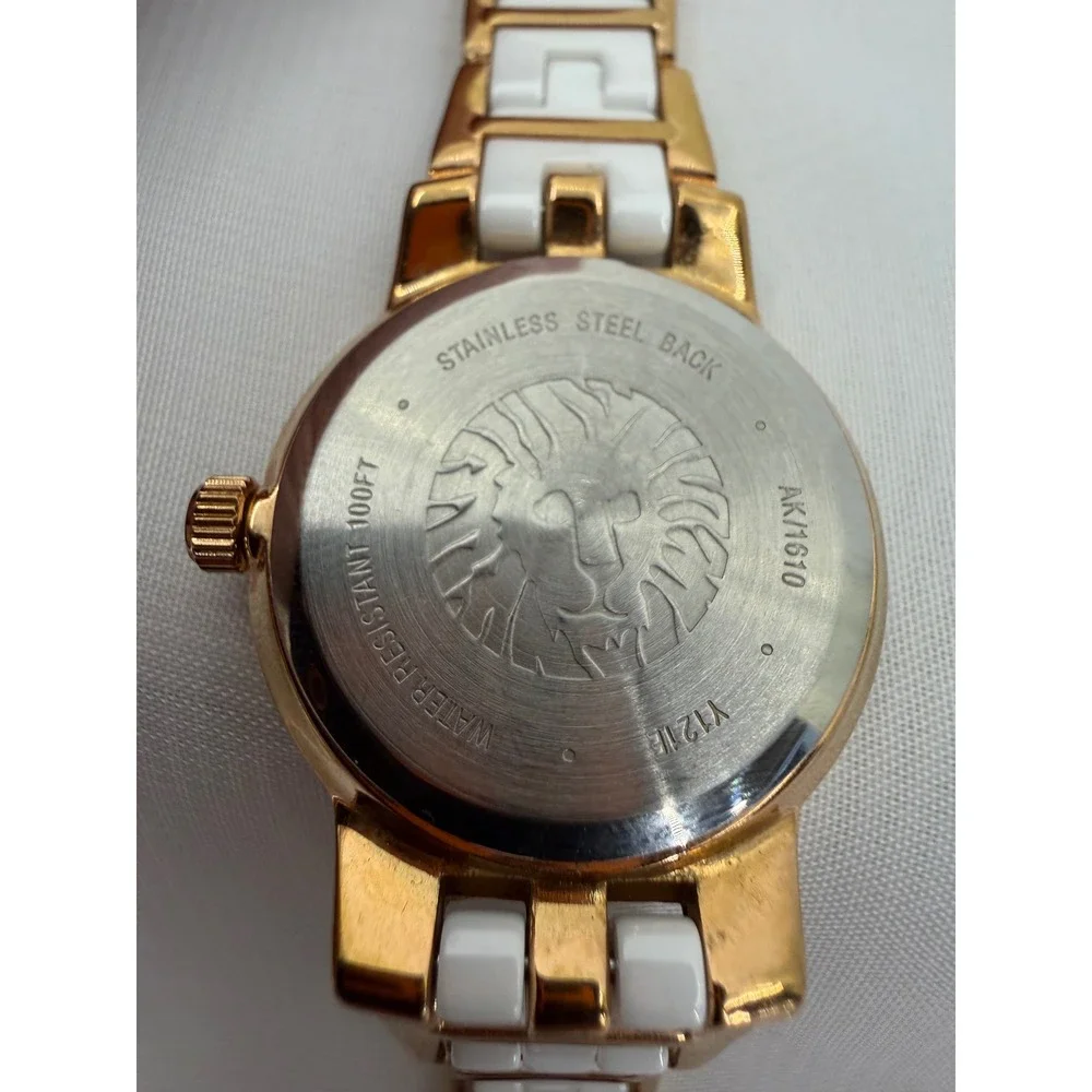 Anne Klein AK/1610 Rose Gold White Ceramic Diamond Dial Women Watch